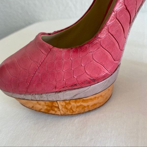 brian atwood snakeskin platform pumps pink orange - Picture 11 of 11